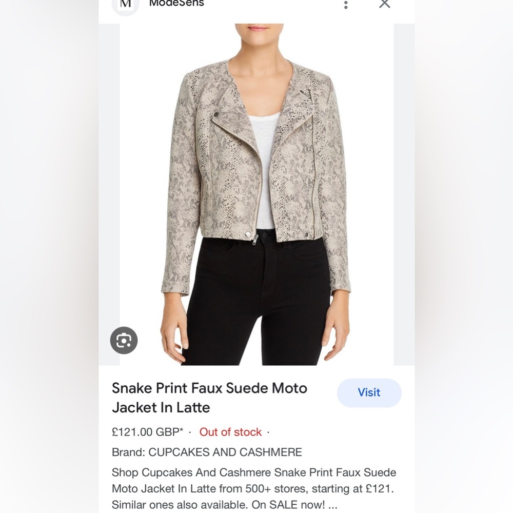 Cupcakes and Cashmere Snake Print Faux Suede Moto Jacket Size Medium
